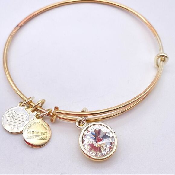 Alex & Ani Clear Swarovski April Birthday Crystal Birthstone Gold Bangle - Picture 1 of 5